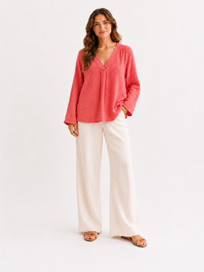 Stilvolle Musselin Bluse - Koralle