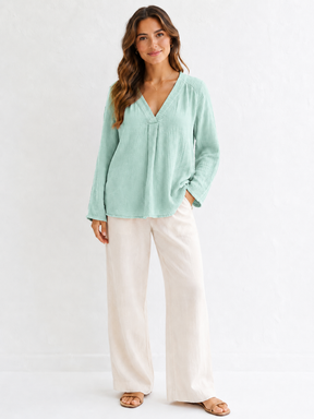 Musselin Bluse - V-Ausschnitt - Mint