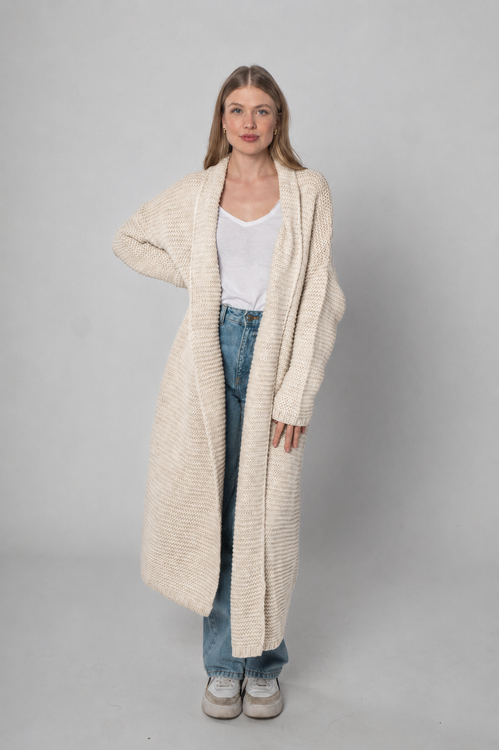 Strickjacke lang - Hellbeige