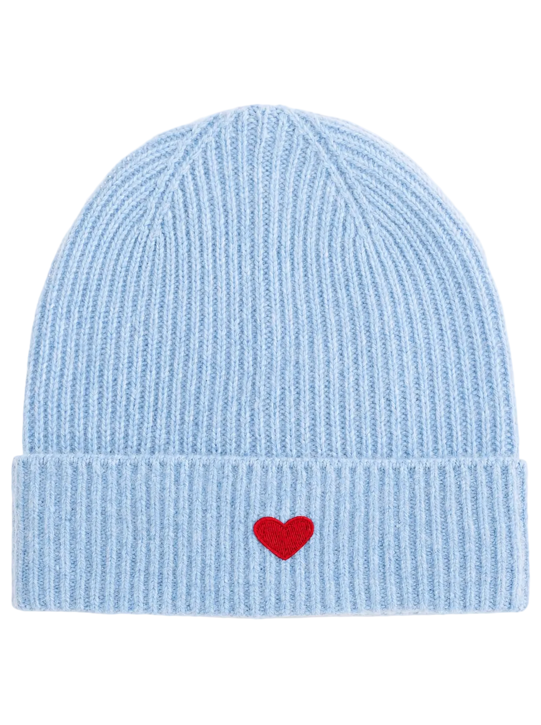 Zwillingsherz Damen Kaschmir-Mütze Herz Motiv (100% Cashmere) - Hellblau/Rot