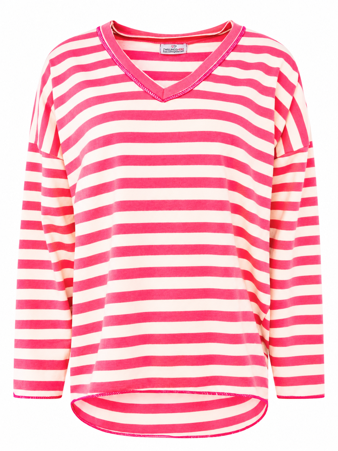 Zwillingsherz - Sweatshirt V-Neck "Streifen & Jersey" - Pink
