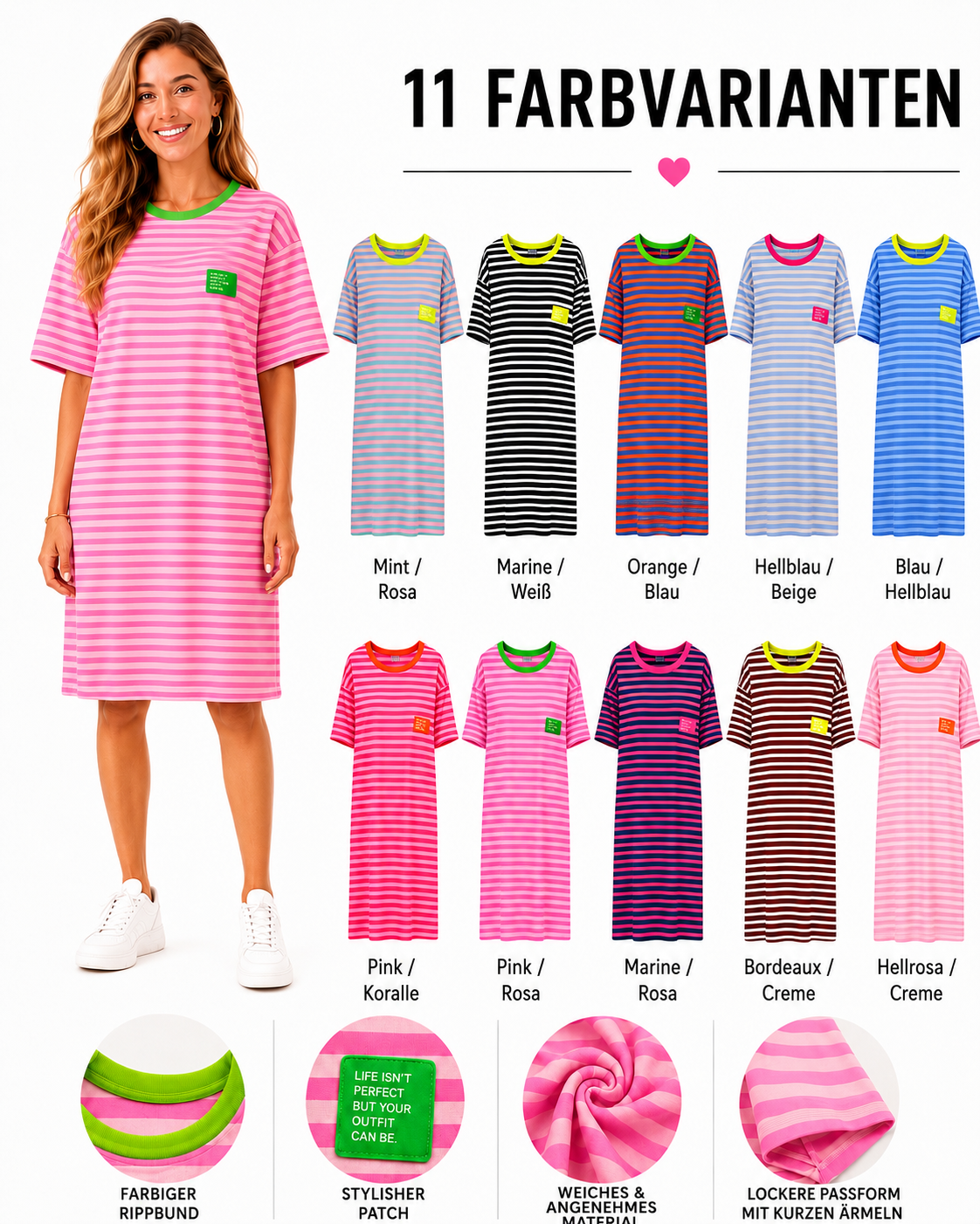 Sweatkleid Streifen - 'Life isn’t perfect but your Outfit'︎