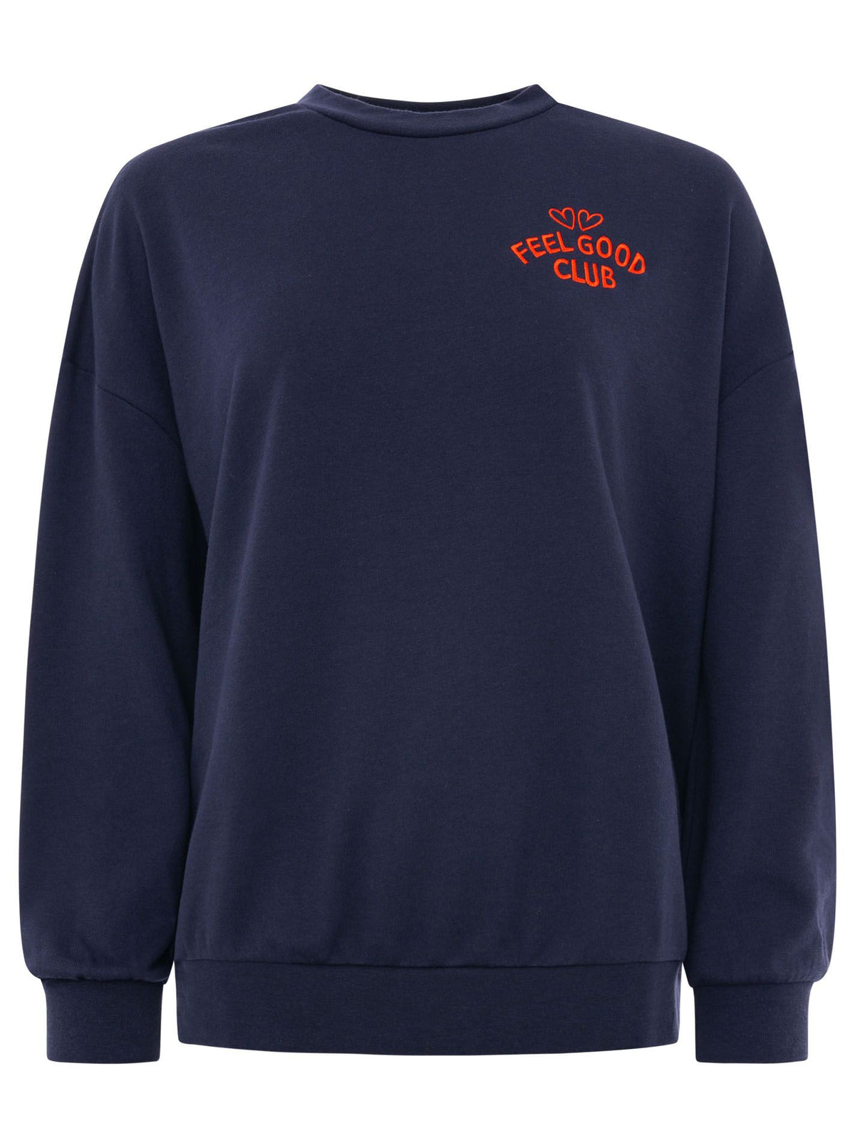 Zwillingsherz Sweatshirt mit Rundhals "Feel Good Club" - Marineblau