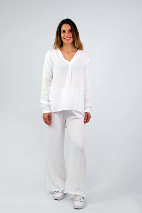 Musselin Zweiteiler (Bluse mit Hose) - Weiß