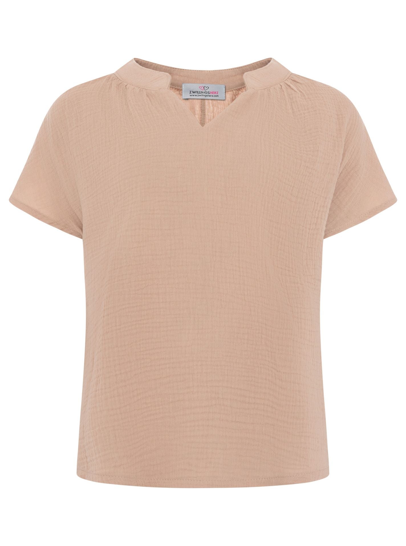 Zwillingsherz - Musselin Bluse Kurzarm - Taupe