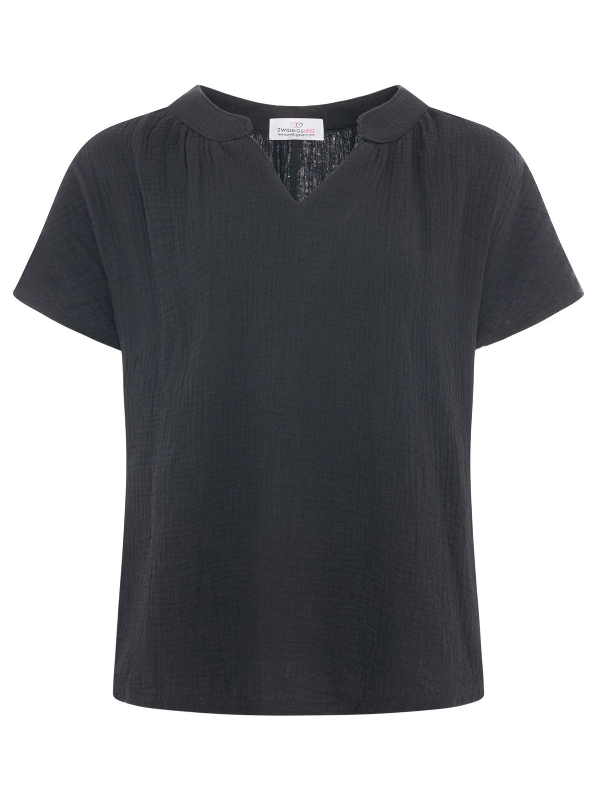 Zwillingsherz - Musselin Bluse Kurzarm - Schwarz
