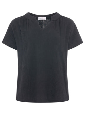 Zwillingsherz - Musselin Bluse Kurzarm - Schwarz