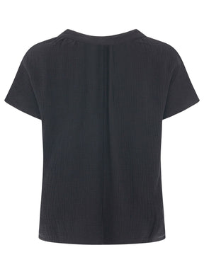 Zwillingsherz - Musselin Bluse Kurzarm - Schwarz