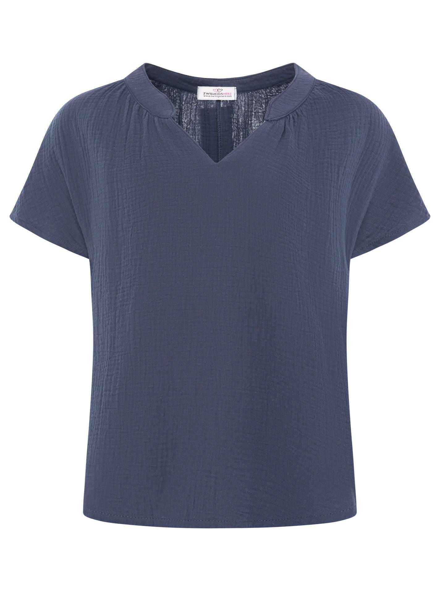 Zwillingsherz - Musselin Bluse Kurzarm - Navy