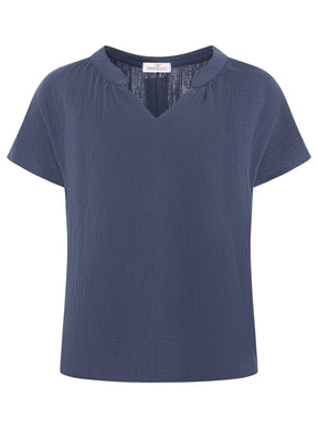 Zwillingsherz - Musselin Bluse Kurzarm - Navy