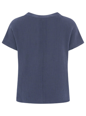 Zwillingsherz - Musselin Bluse Kurzarm - Navy