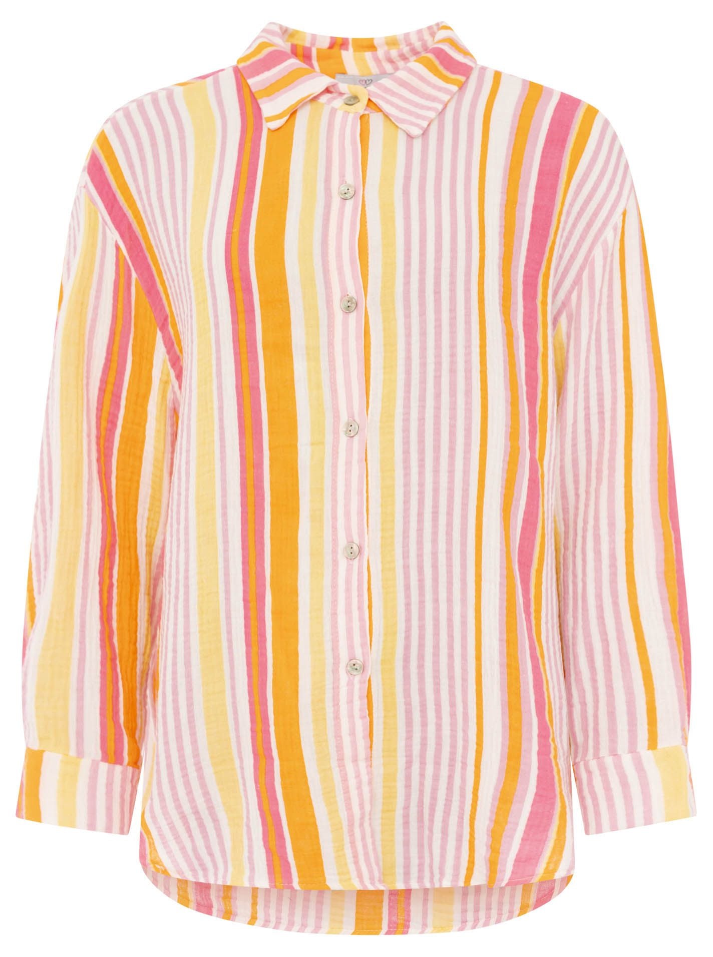 Zwillingsherz Musselin Bluse Neonstreifen - Pink