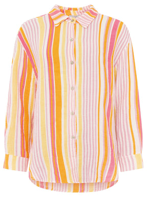 Zwillingsherz Musselin Bluse Neonstreifen - Pink