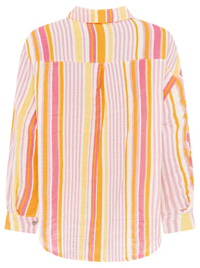 Zwillingsherz Musselin Bluse Neonstreifen - Pink