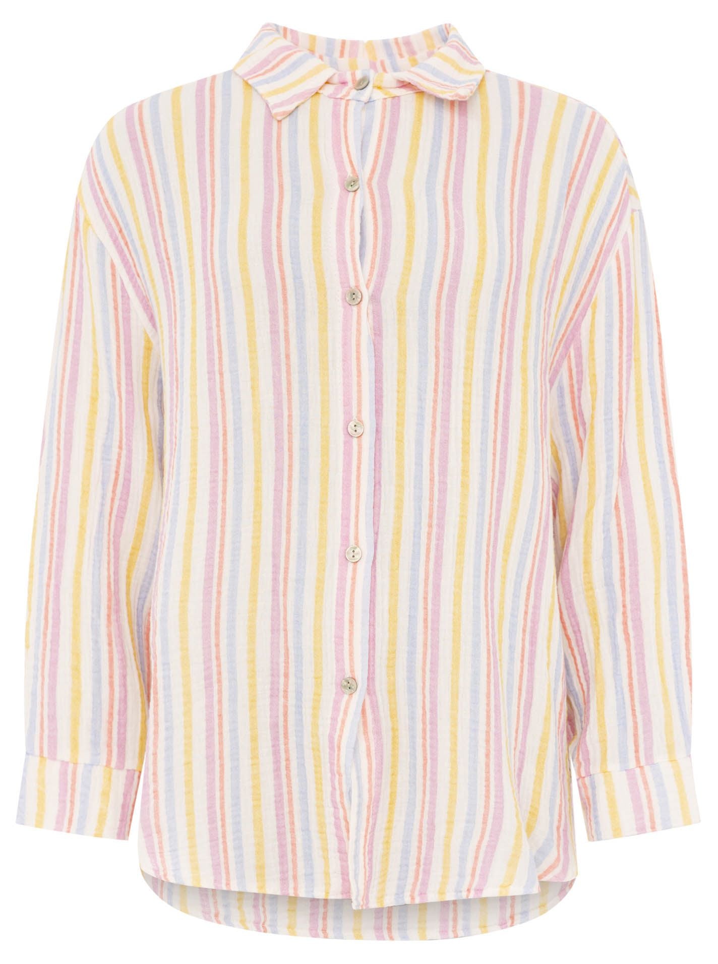Zwillingsherz Musselin Bluse Neonstreifen - Rosa