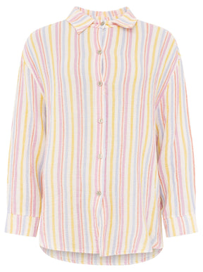 Zwillingsherz Musselin Bluse Neonstreifen - Rosa