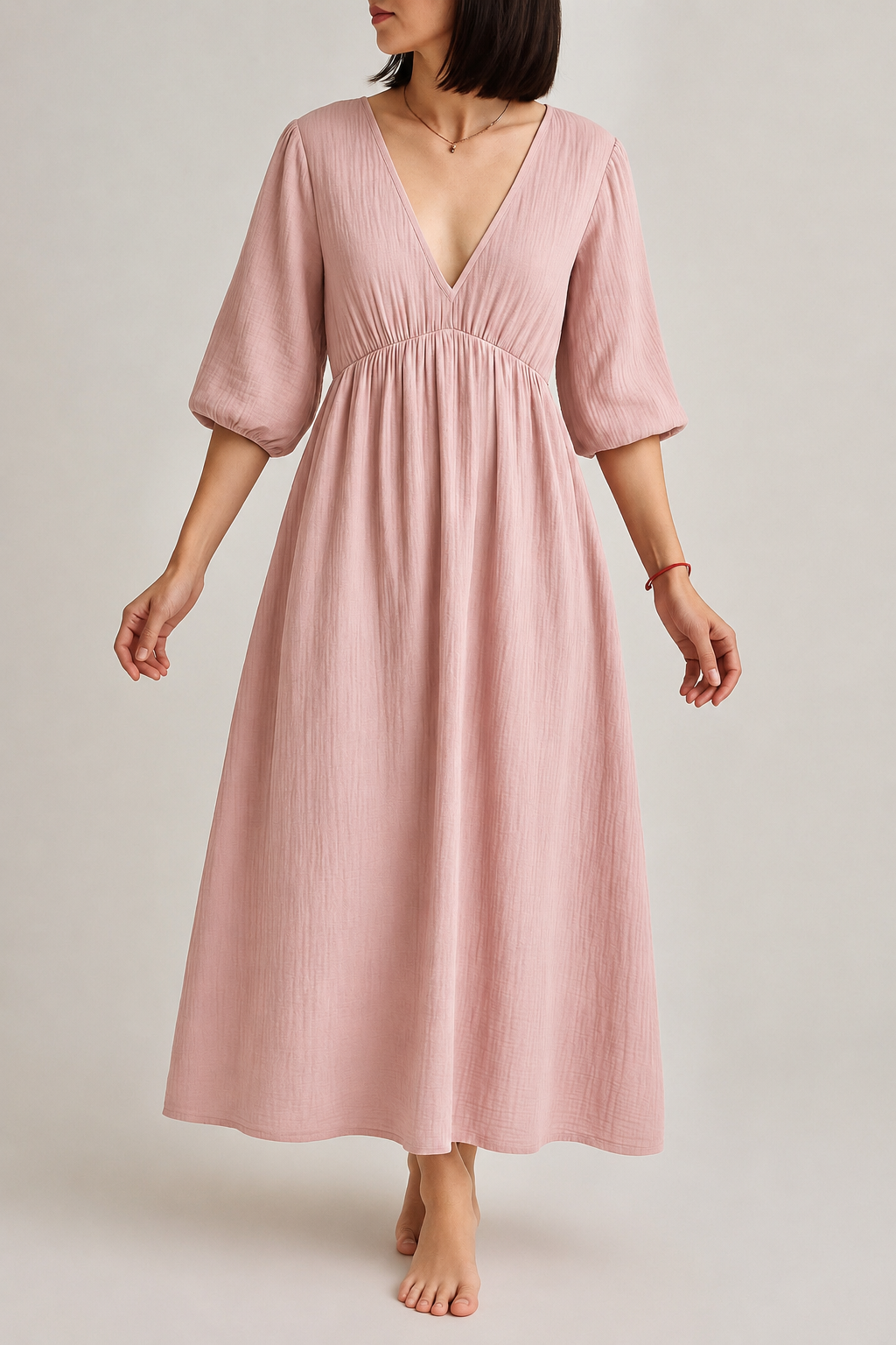 Lockeres Musselin Kleid - Altrosa