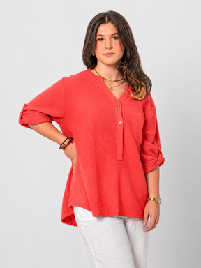 Natürliche Musselin-Bluse - Orange (SuperSale - keine Retoure)