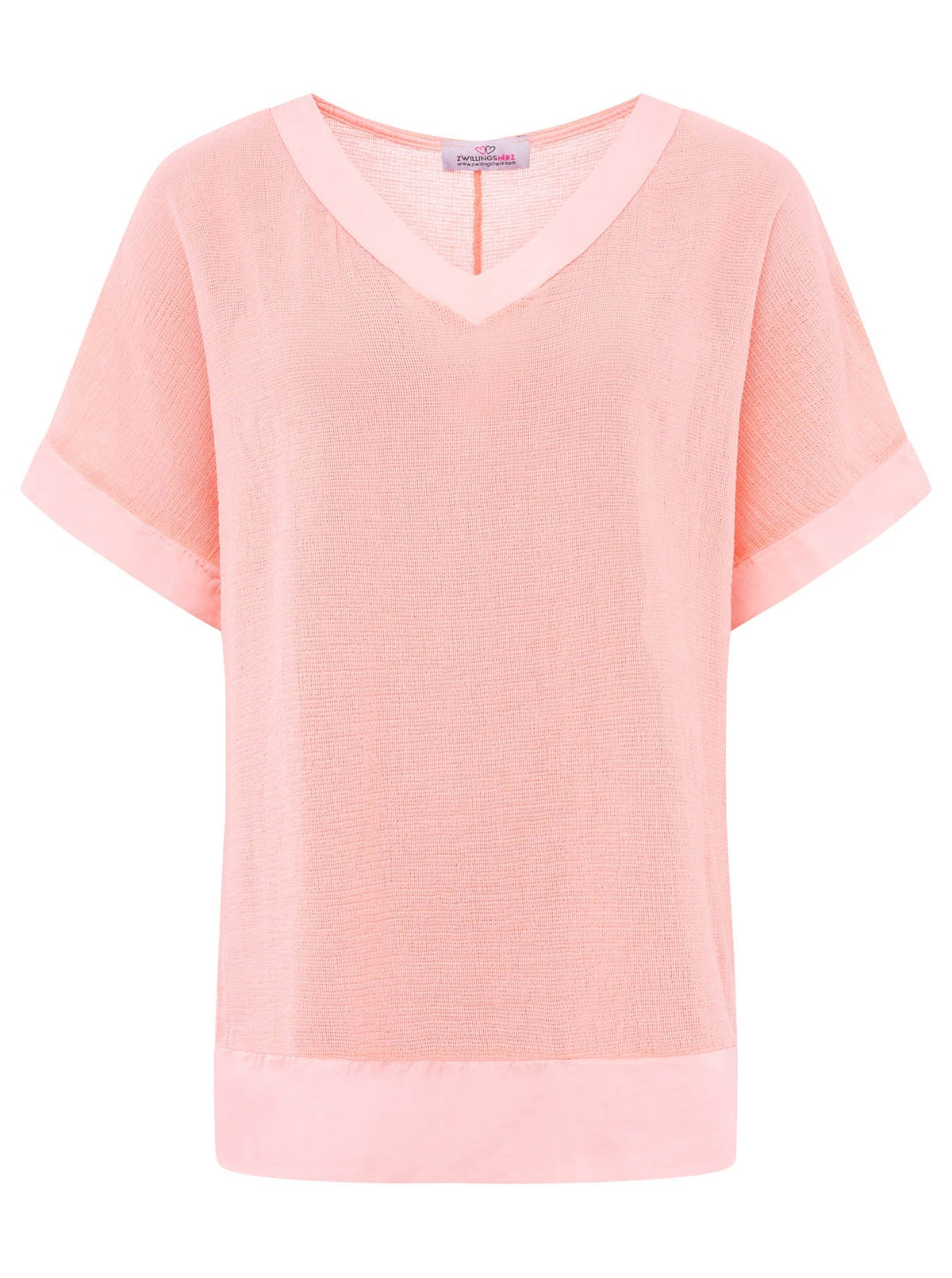 Zwillingsherz - Oversized Bluse mit Satinbund - Apricot