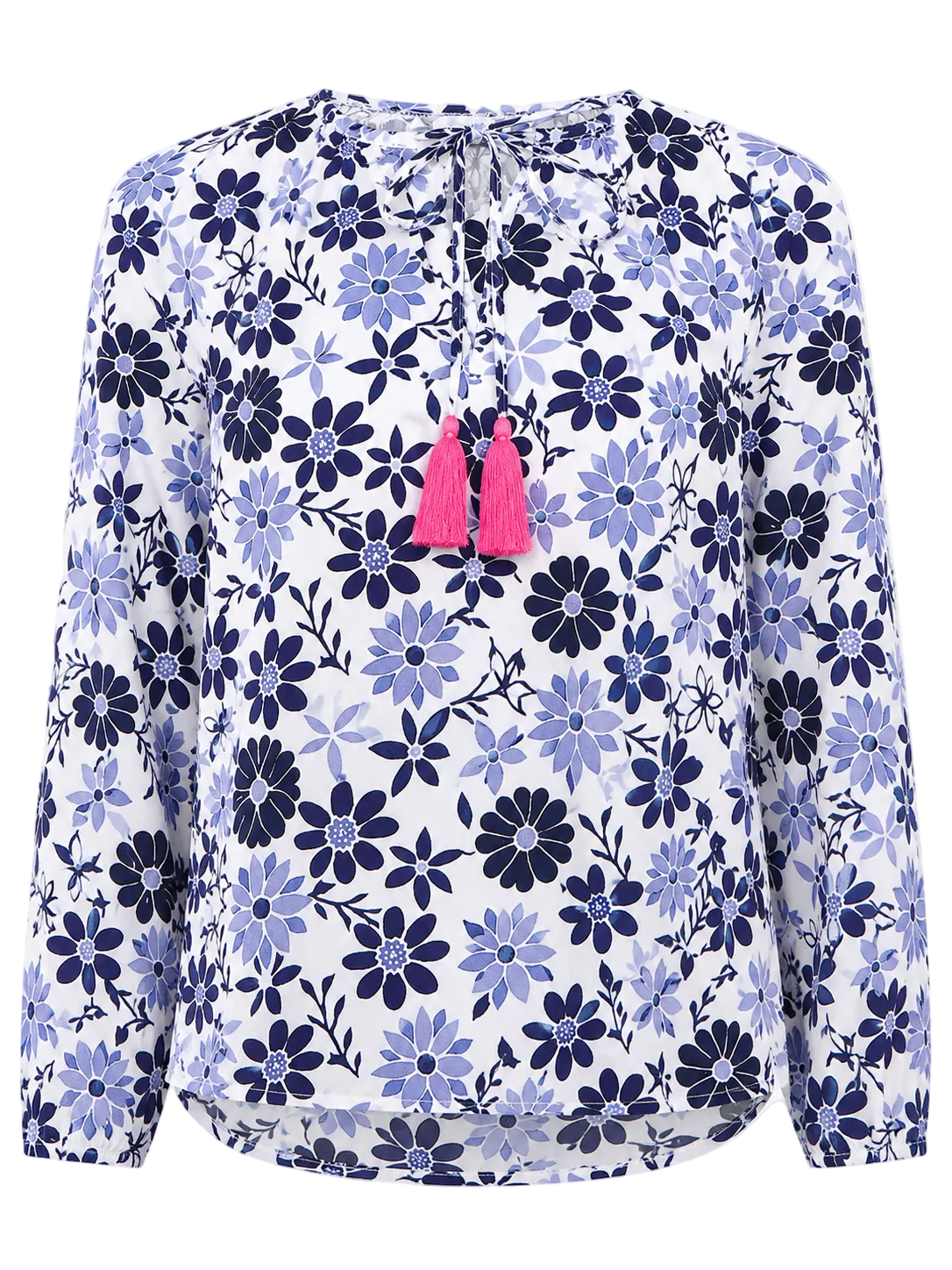 Zwillingsherz - Langarmbluse mit Sommer Blumen "Summer Flower" - Blau (Supersale - keine Retoure)