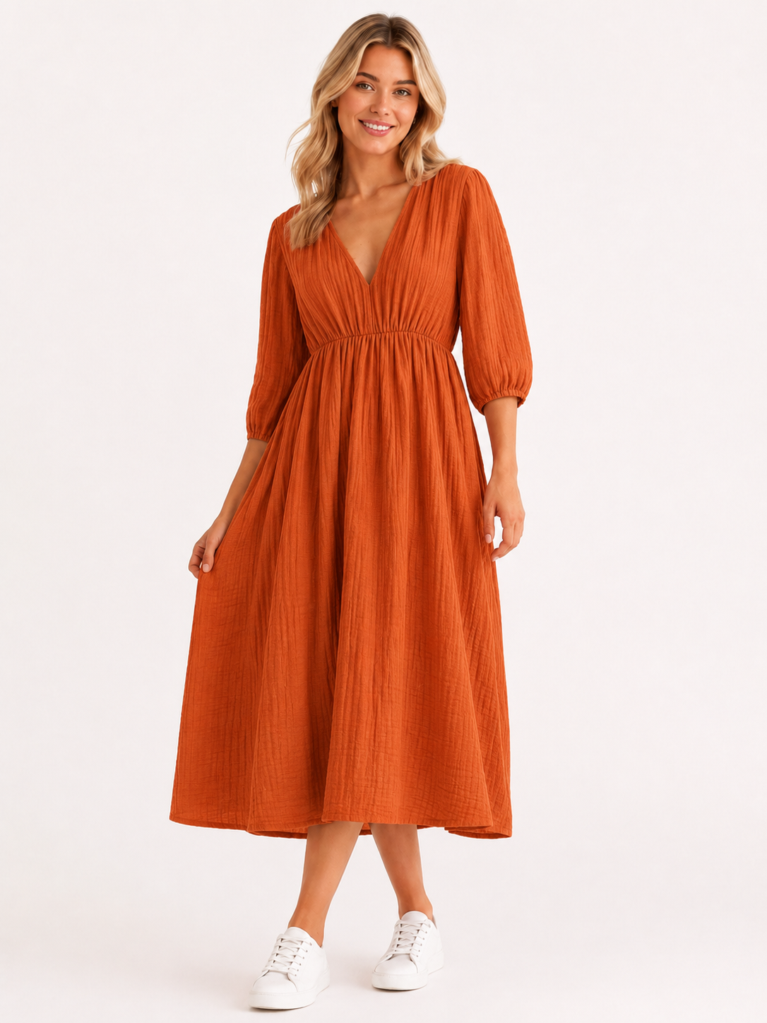 Lockeres Musselin Kleid - Dunkelorange