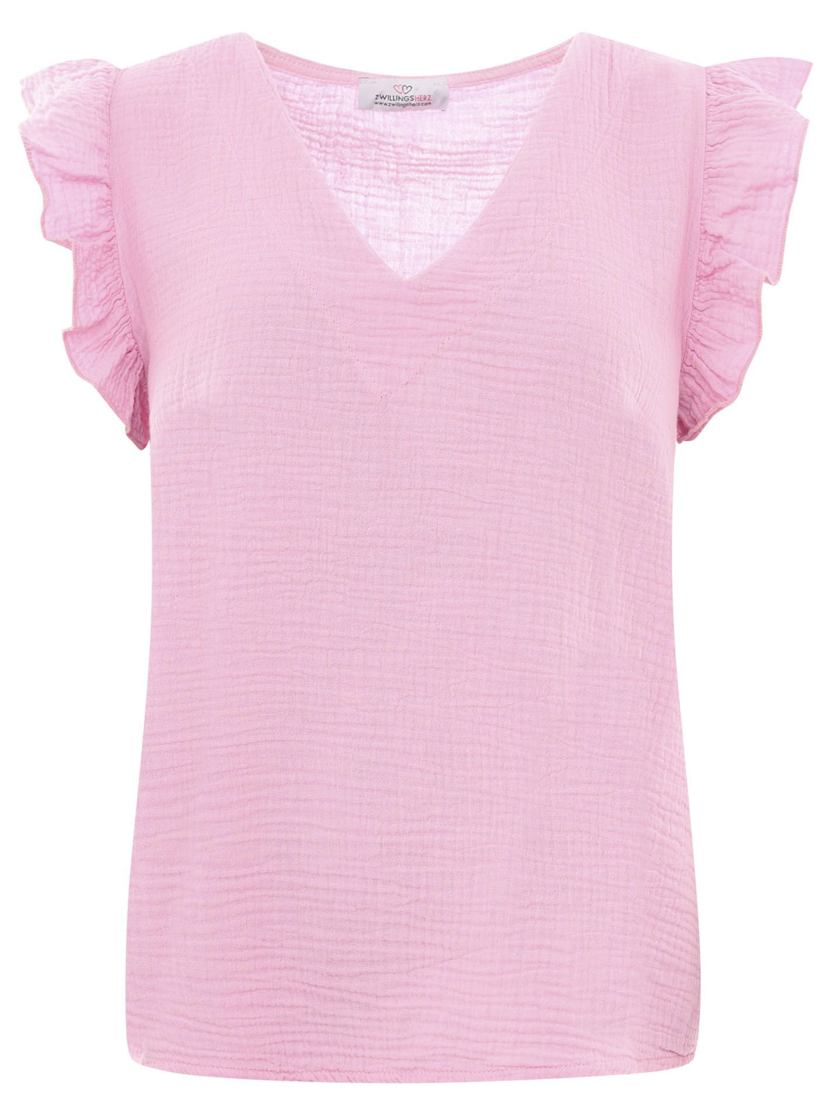Zwillingsherz - Musselin Bluse Rüschen - Rosa