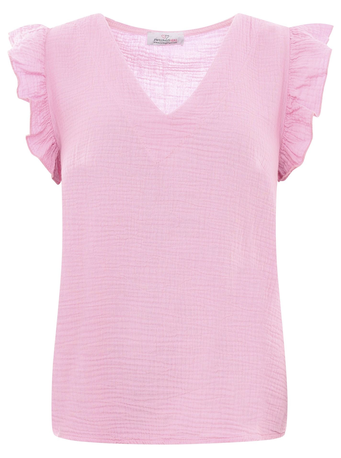 Zwillingsherz - Musselin Bluse Rüschen - Rosa