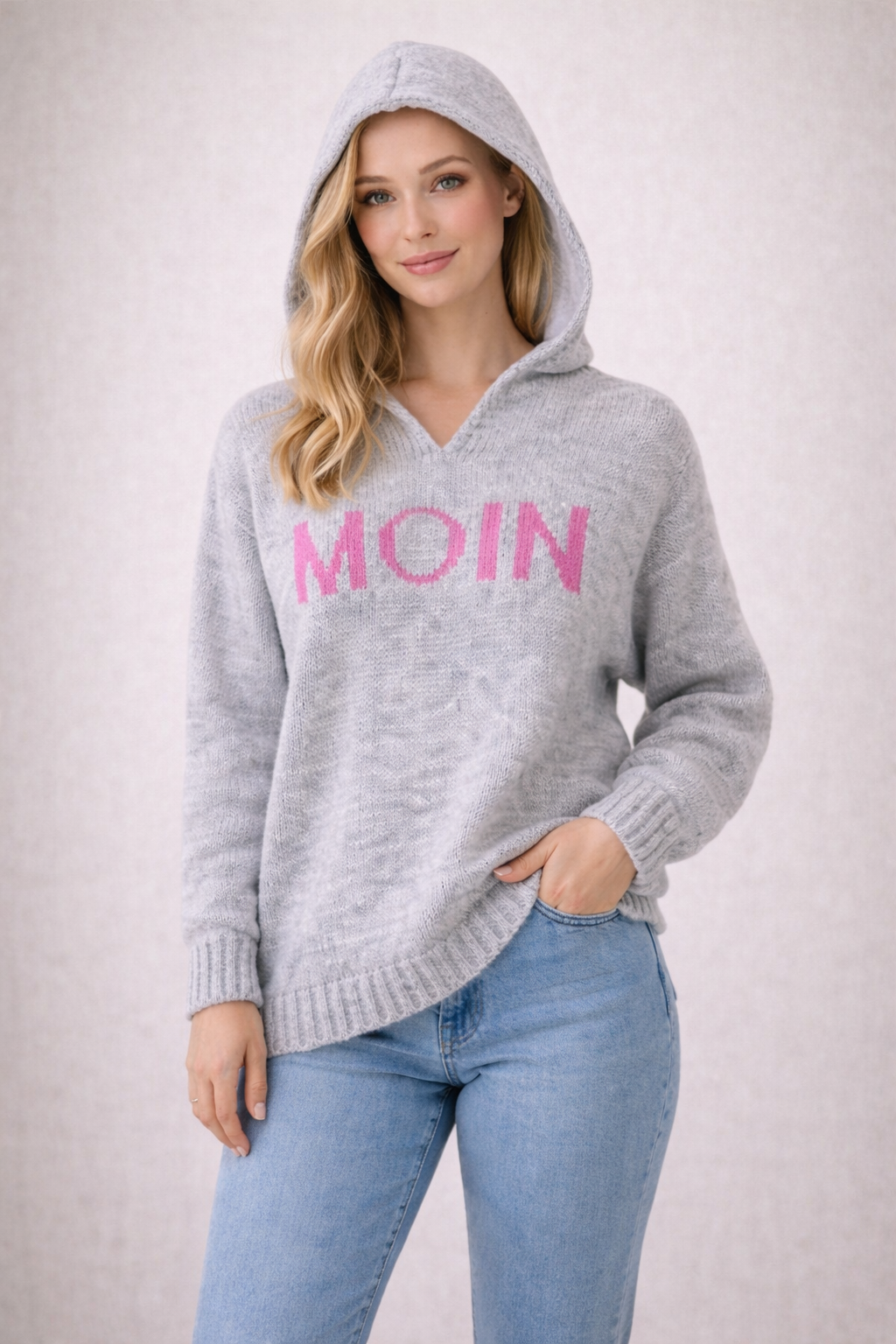 Flair Comfort - Hoodie "Moin" - Grau/Pink