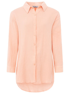 Zwillingsherz - Musselin Bluse Oversized mit Knopfleiste - Apricot