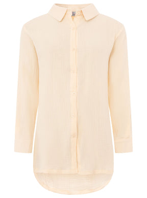 Zwillingsherz - Musselin Bluse Oversized mit Knopfleiste - Beige