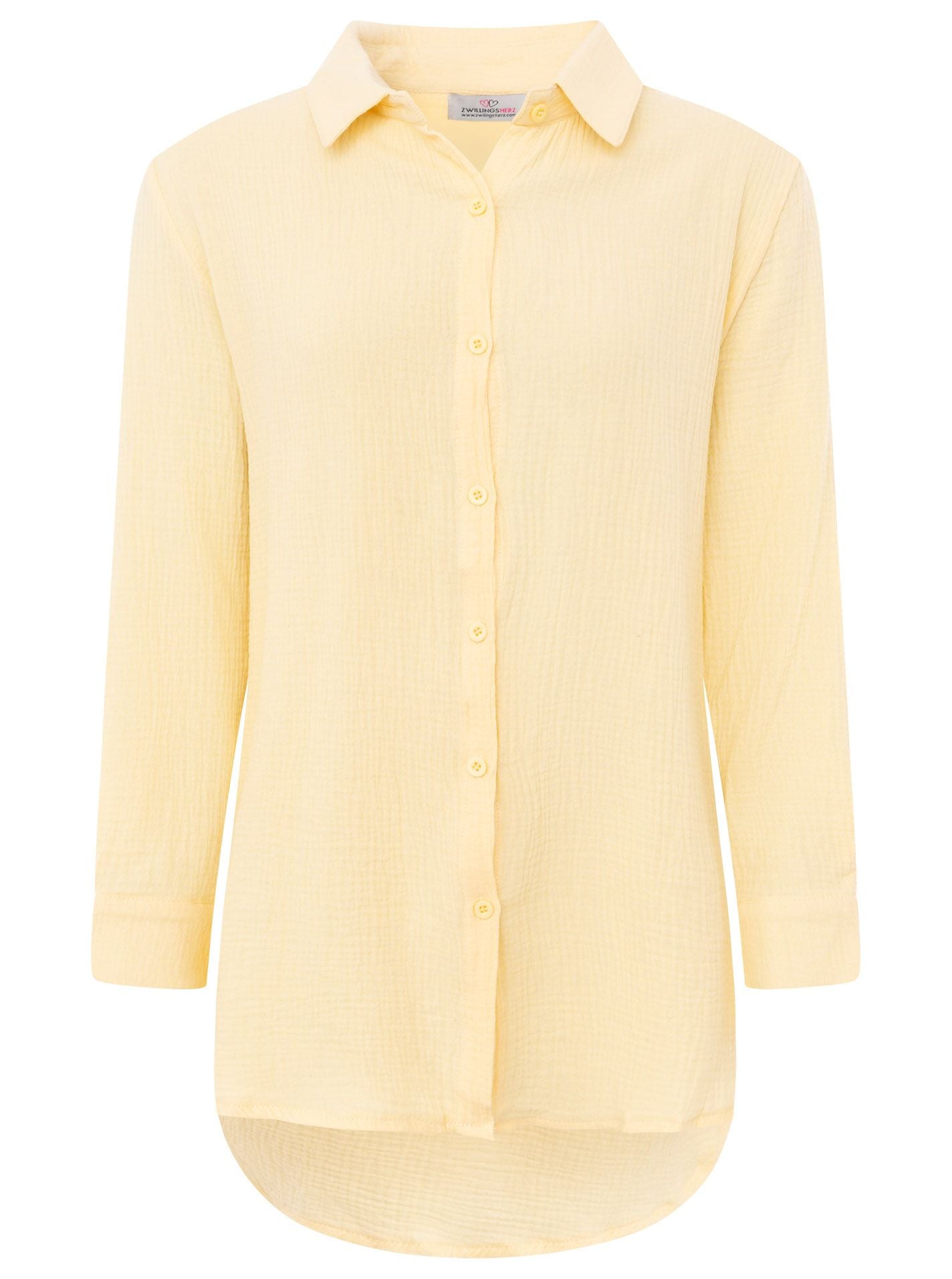 Zwillingsherz - Musselin Bluse Oversized mit Knopfleiste - Gelb