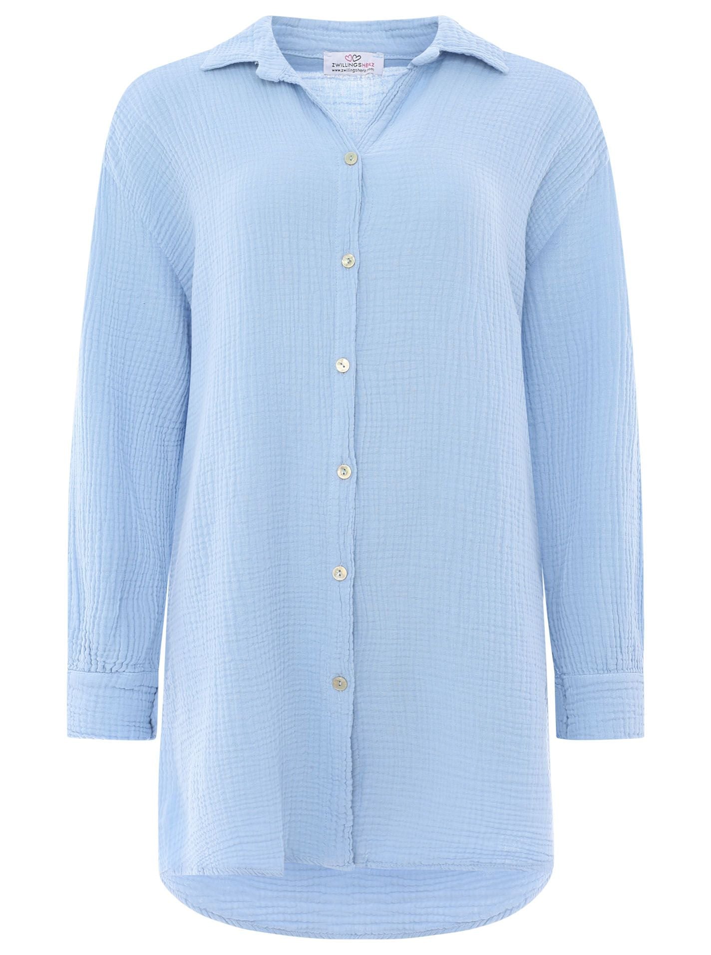 Zwillingsherz - Musselin Bluse Oversized mit Knopfleiste - Hellblau
