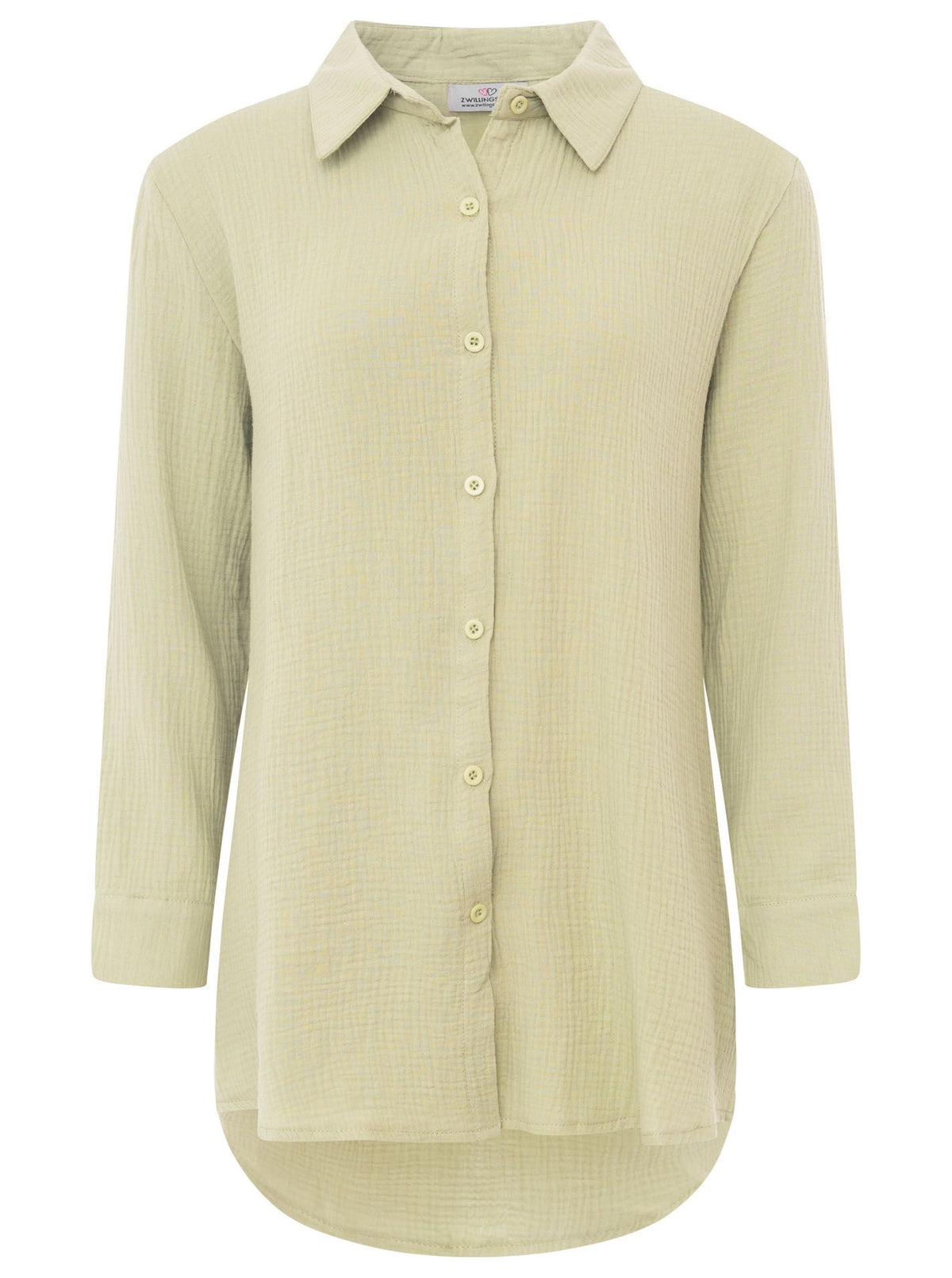 Zwillingsherz - Musselin Bluse Oversized mit Knopfleiste - Salbei