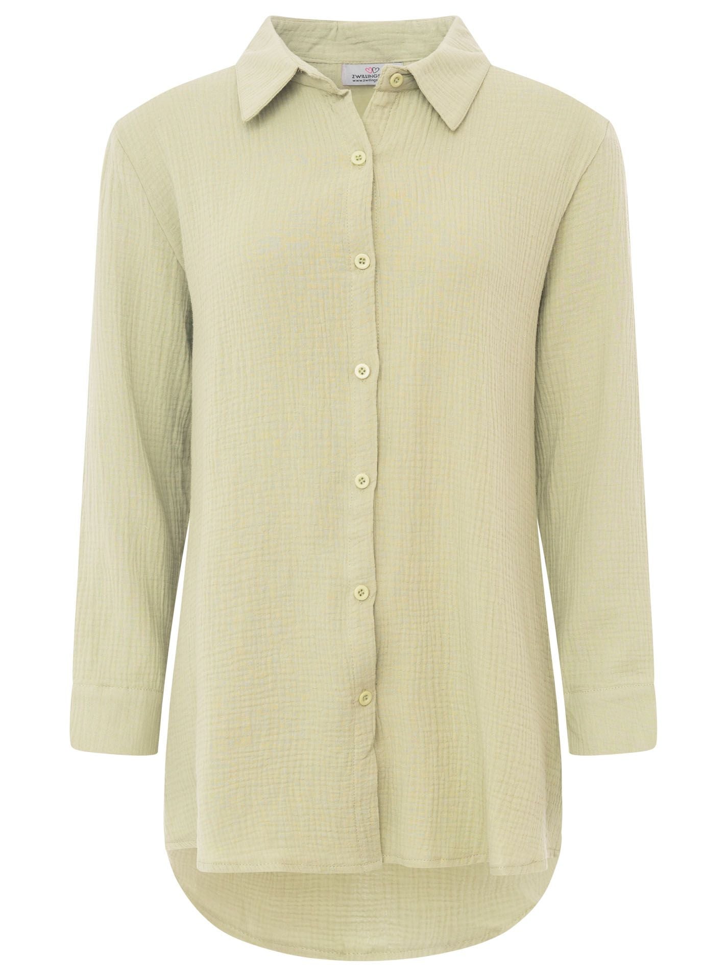 Zwillingsherz - Musselin Bluse Oversized mit Knopfleiste - Salbei