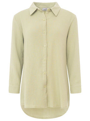 Zwillingsherz - Musselin Bluse Oversized mit Knopfleiste - Salbei