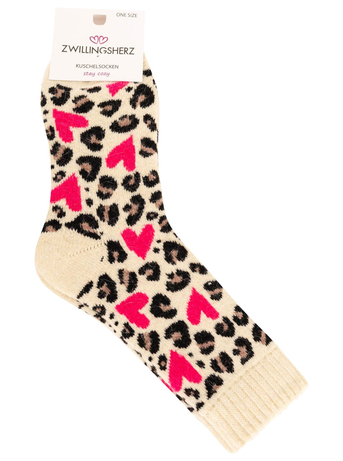 Zwillingsherz - Kuschelsocken Leo Herz - Beige/Rot (1 Paar)