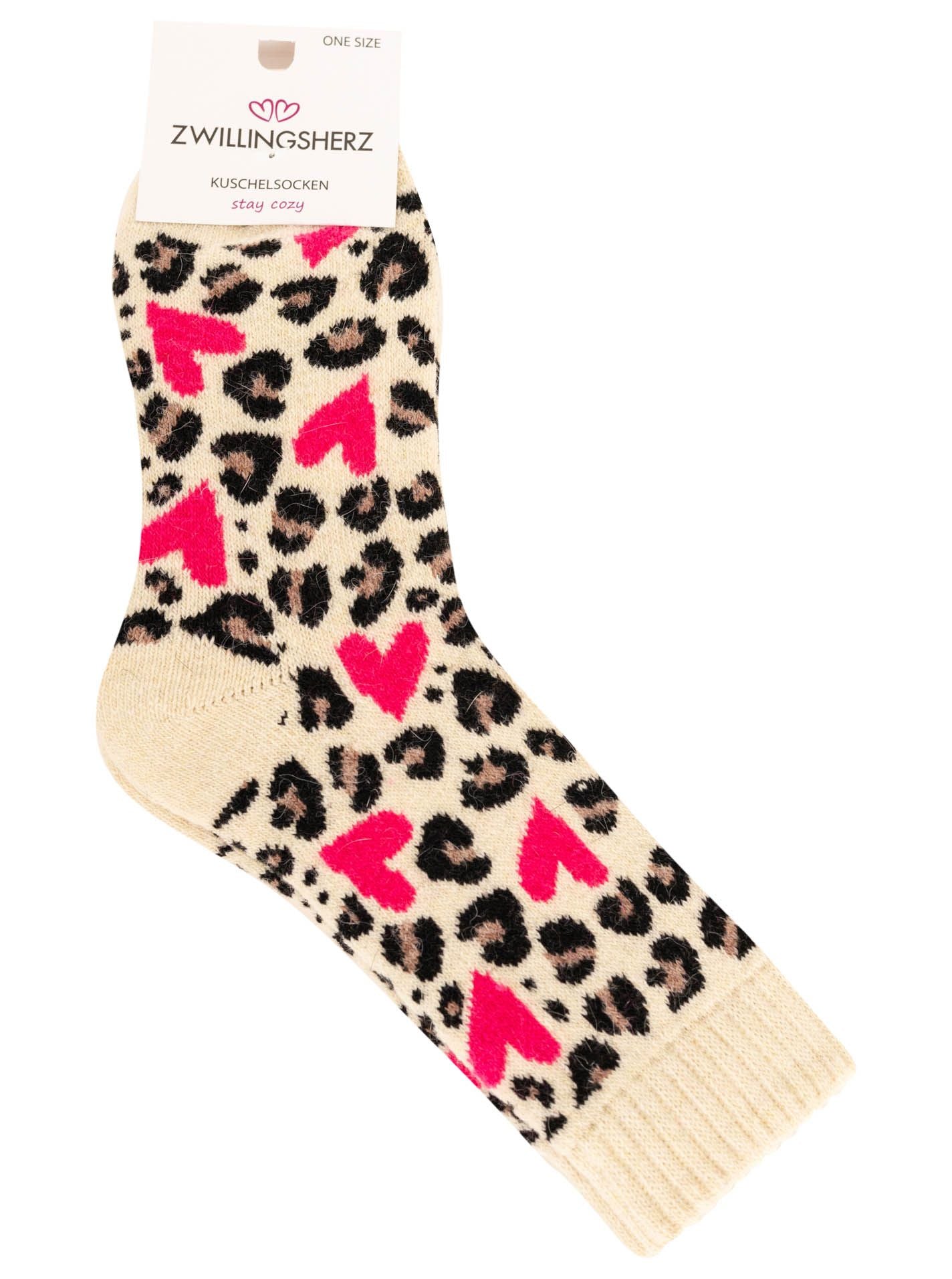Zwillingsherz - Kuschelsocken Leo Herz - Beige/Rot (1 Paar)