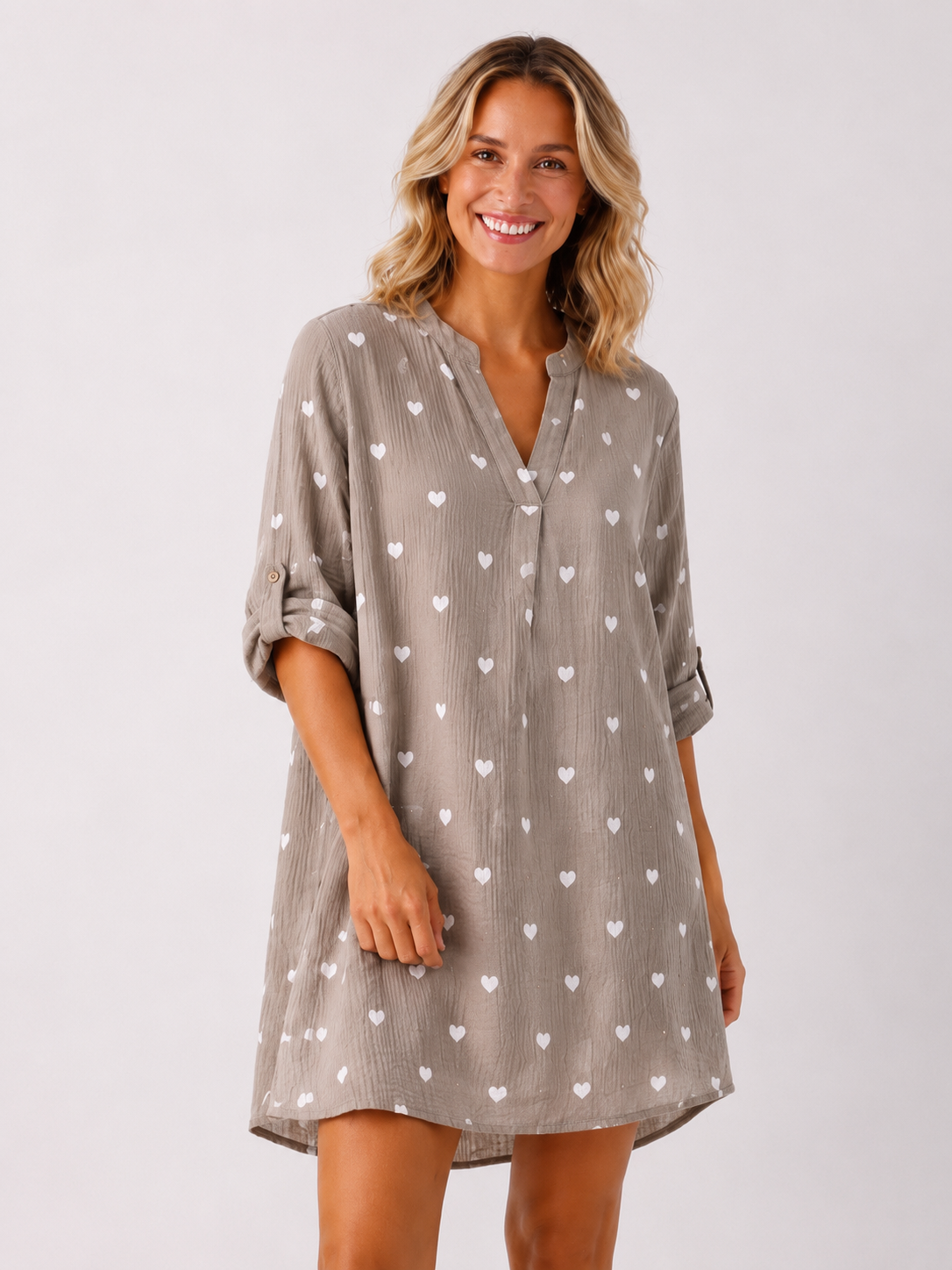 Zwillingsherz Musselin Tunika Herz - Taupe