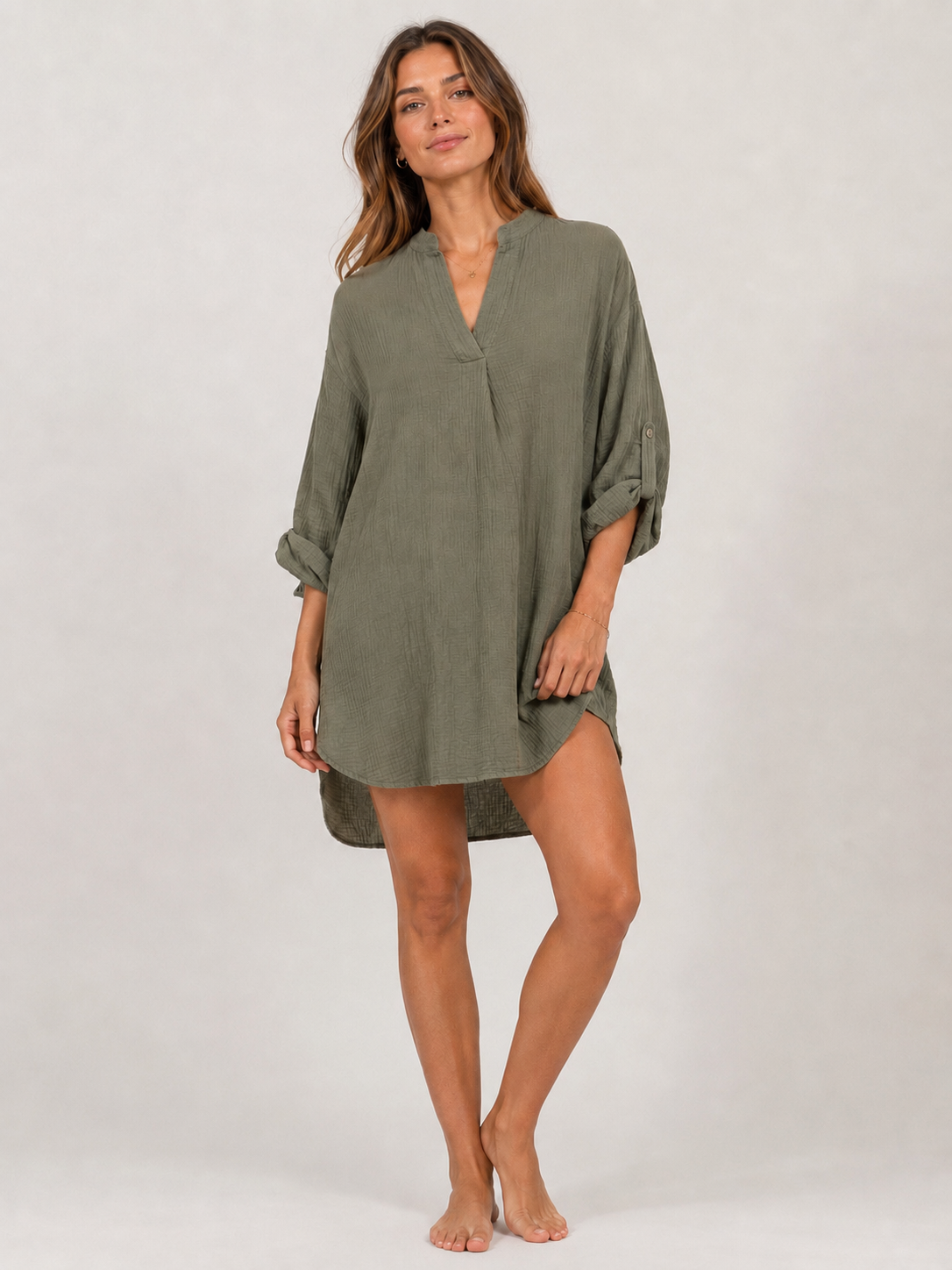 Musselin Tunika/Kleid - Khaki