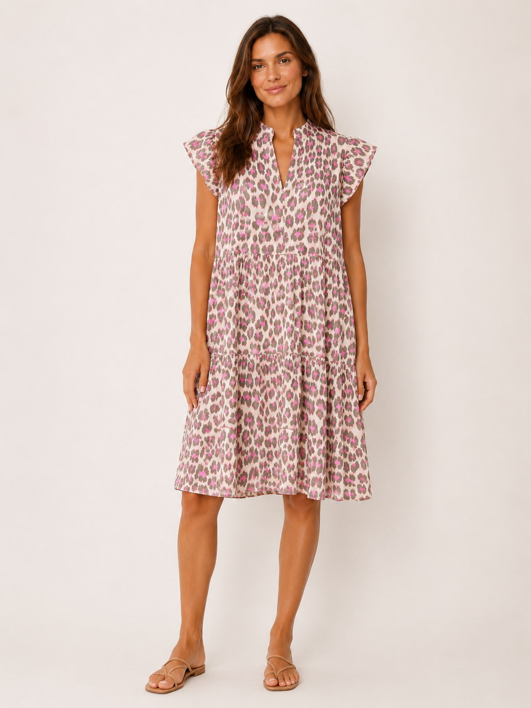 Musselin Kleid Leo - Braun/Pink