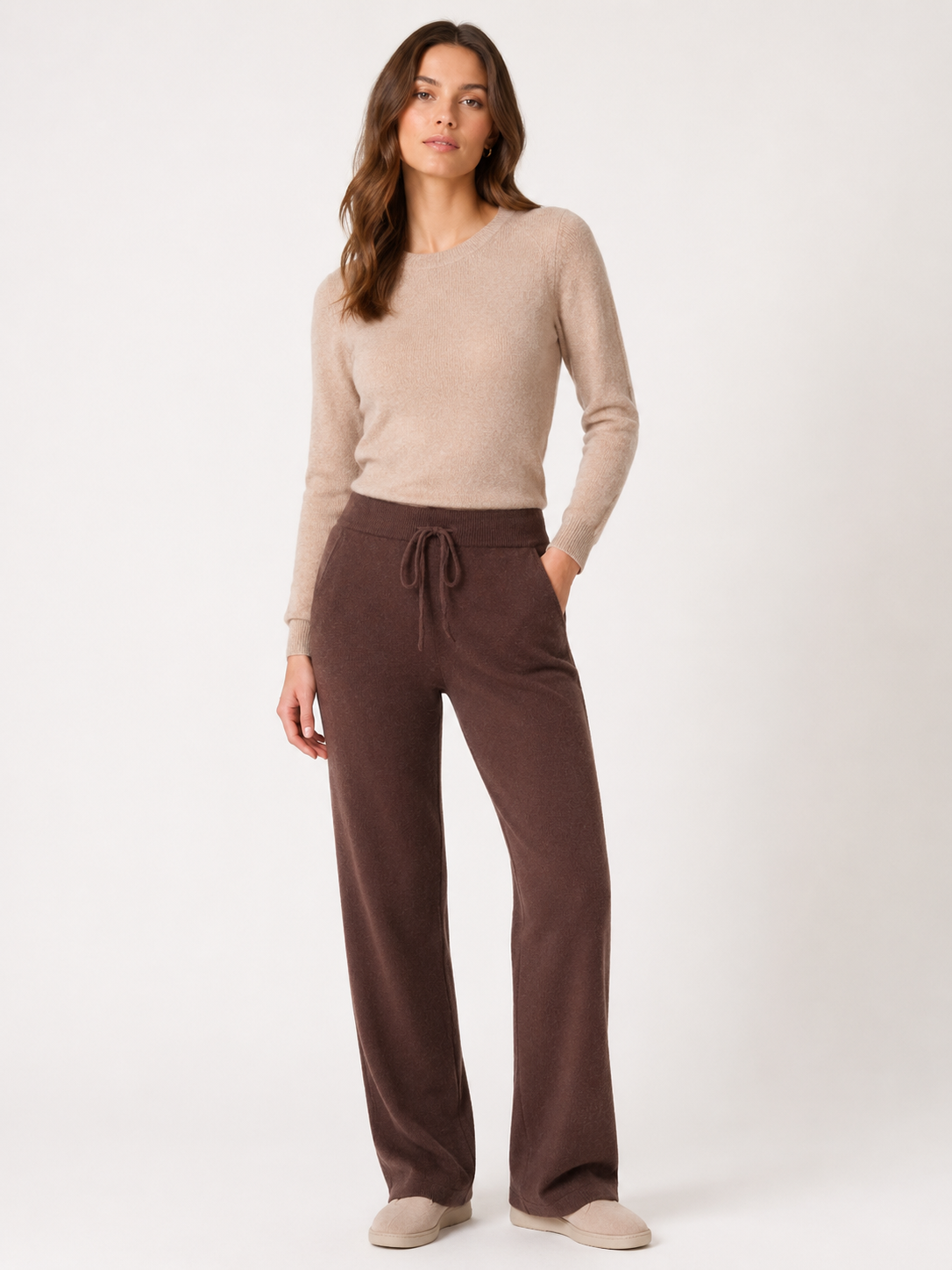 Zwillingsherz Kaschmir Hose "Cozy Wide Leg" (100% Cashmere) - Braun