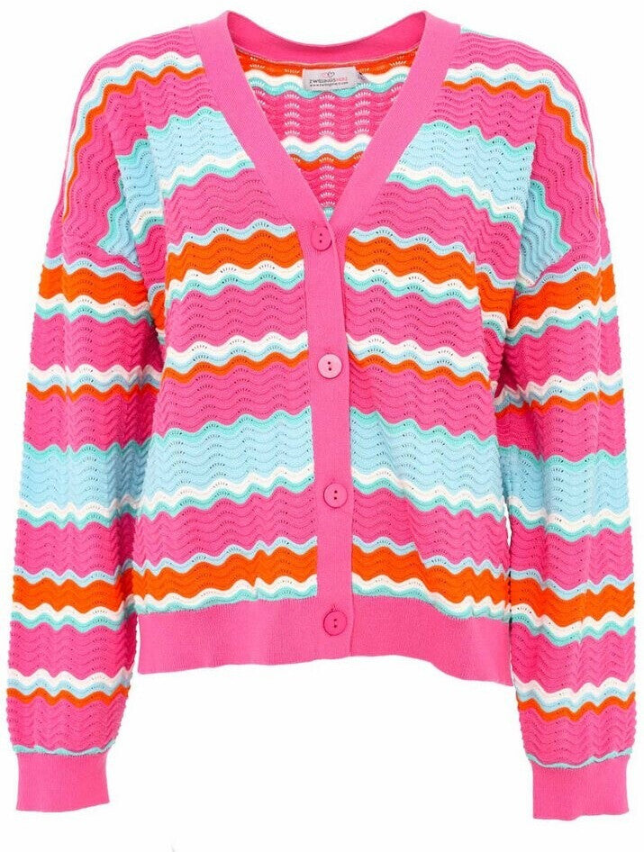 Zwillingsherz - Cardigan Wellen Zweifarbig - Rot/Pink/Orange
