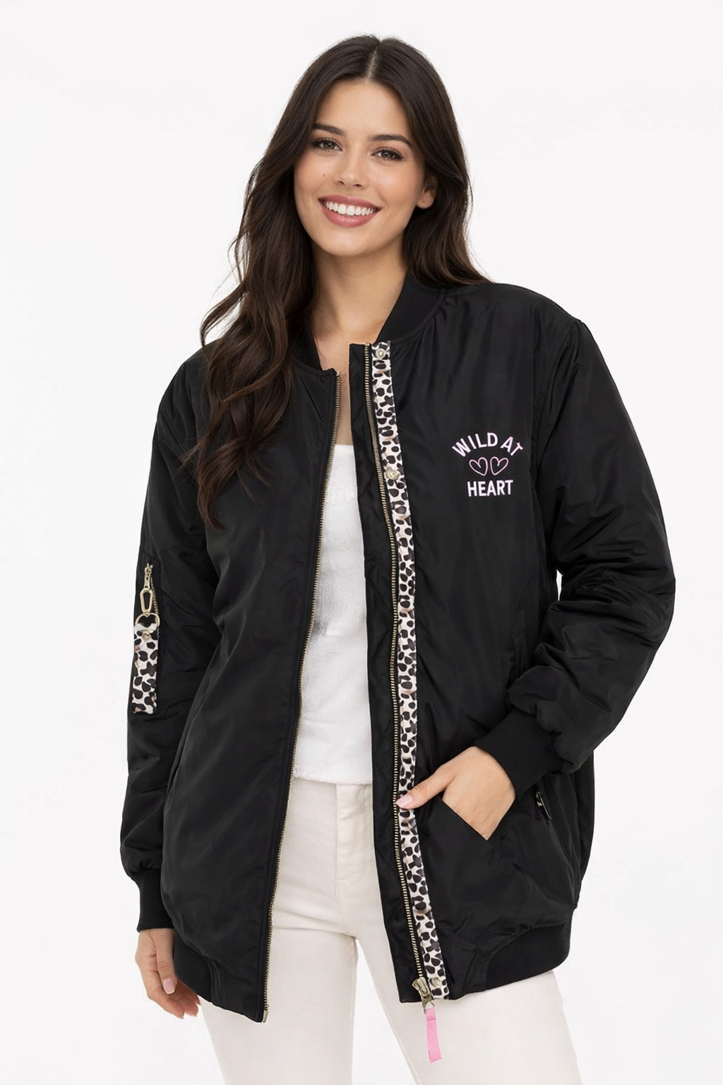 Zwillingsherz Bomberjacke "Wild Heart Leo" - Schwarz (fällt größer aus)