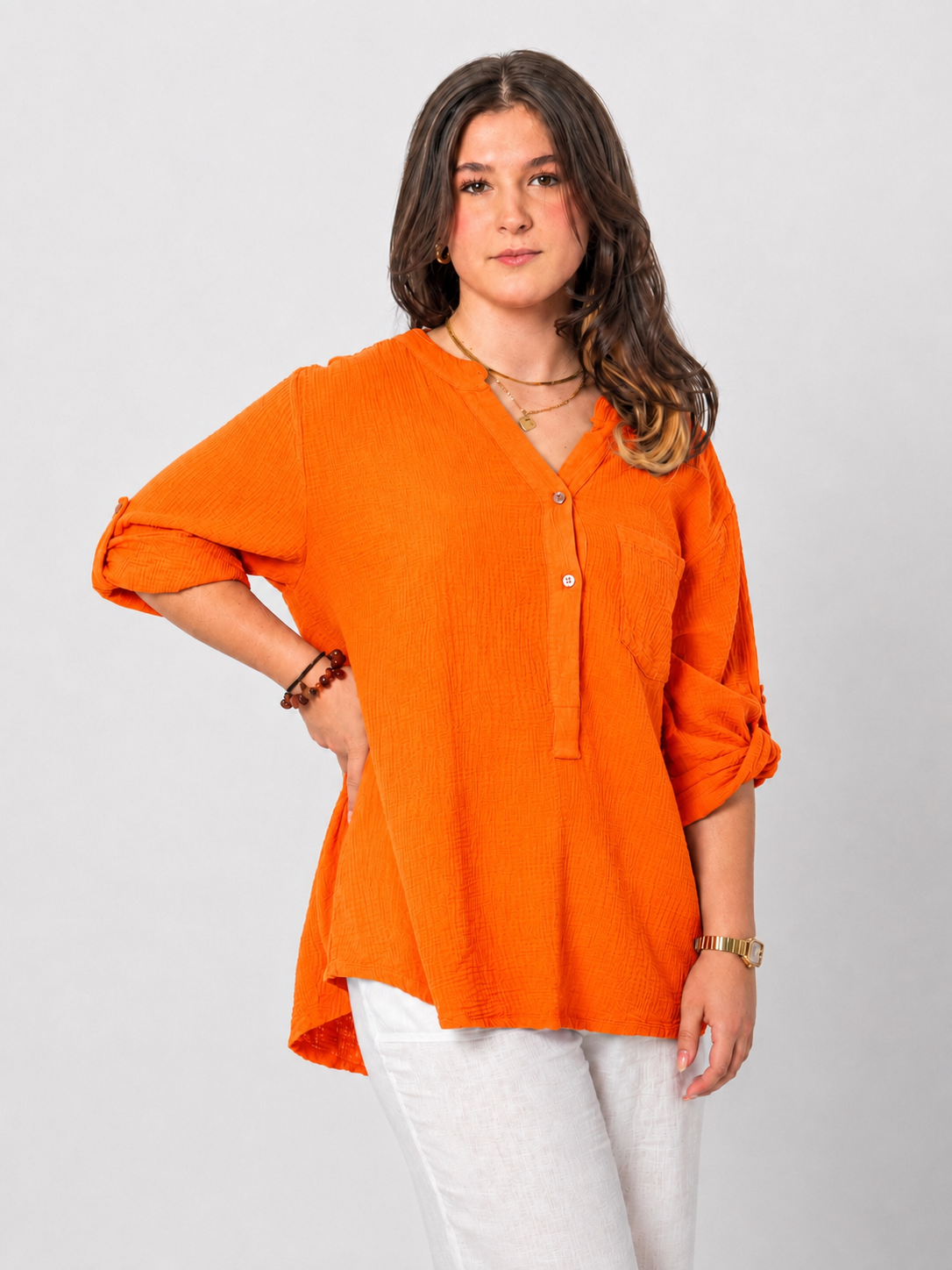 DressWithClass - Musselin-Bluse - Orange