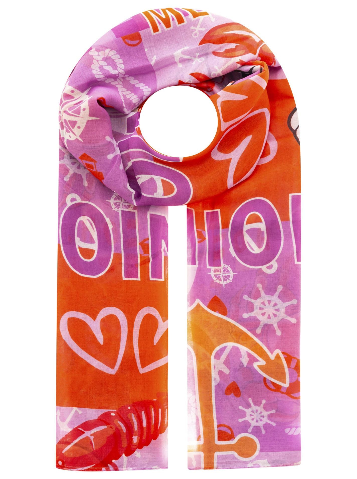 Zwillingsherz - Schal Viskose "Moin Meer" - Orange/Pink