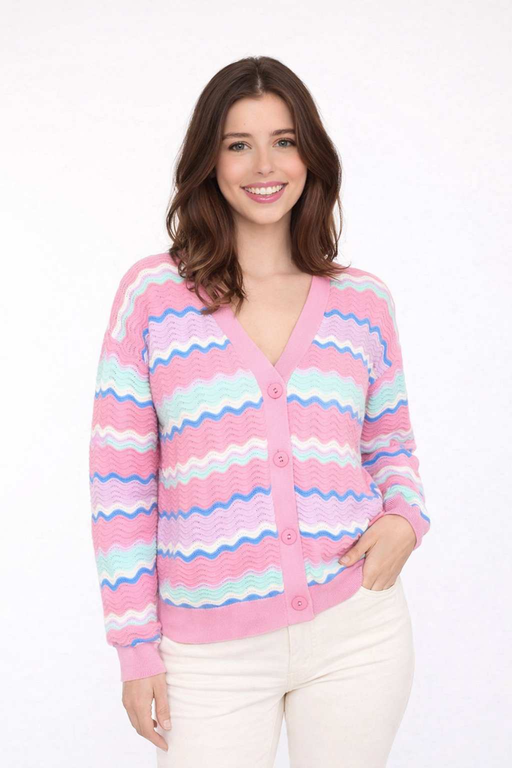 Zwillingsherz - Cardigan Wellen Zweifarbig - Rosa/Mint
