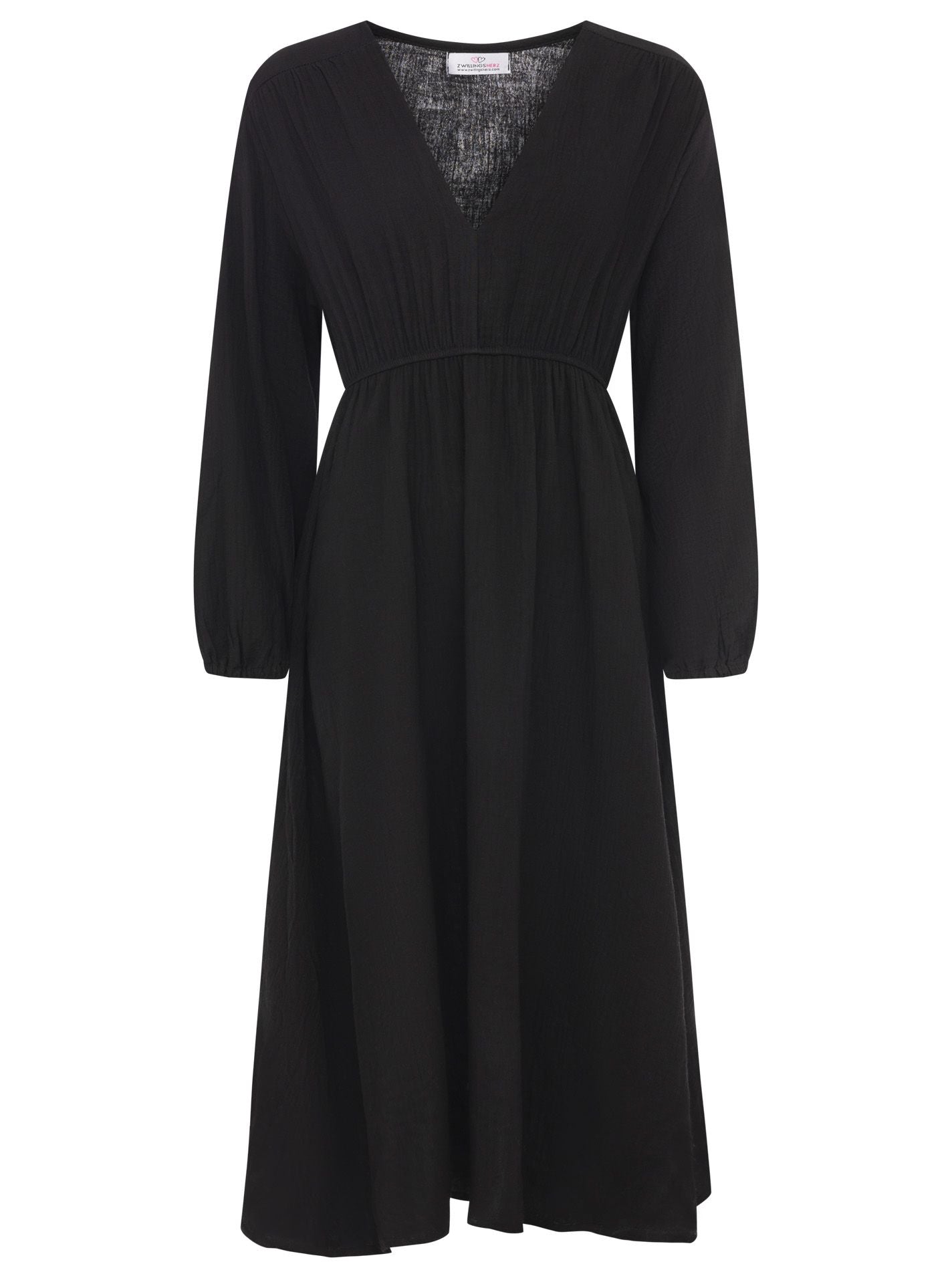 Zwillingsherz - Musselin Kleid lang - Schwarz