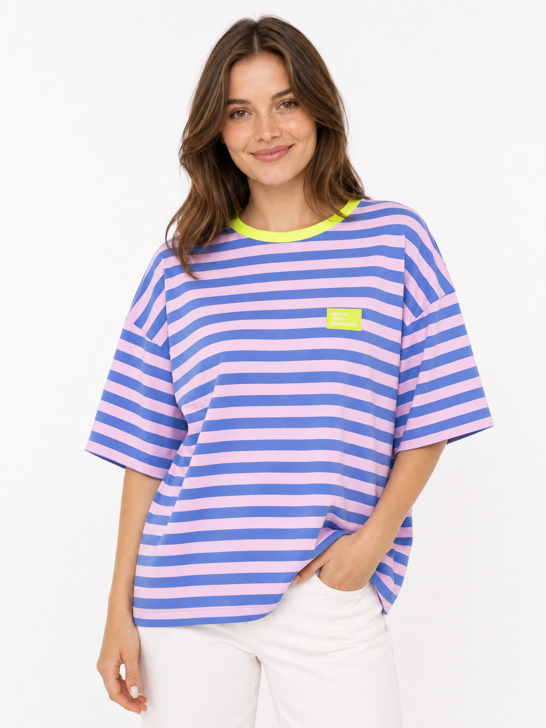 T-Shirt Neonrand - Royalblau/Rosa