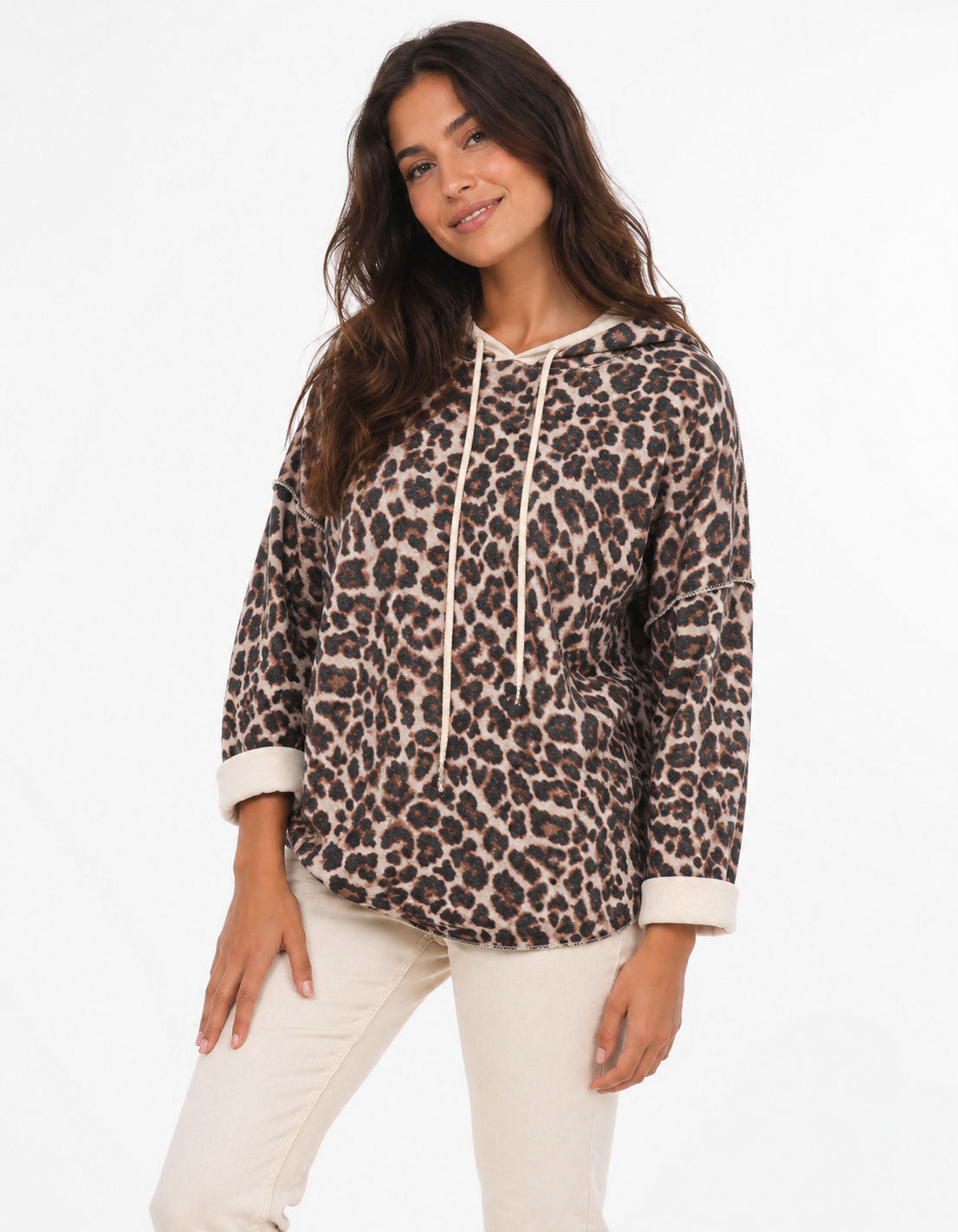 Zwillingsherz - Hoodie mit Naht Leo - Beige
