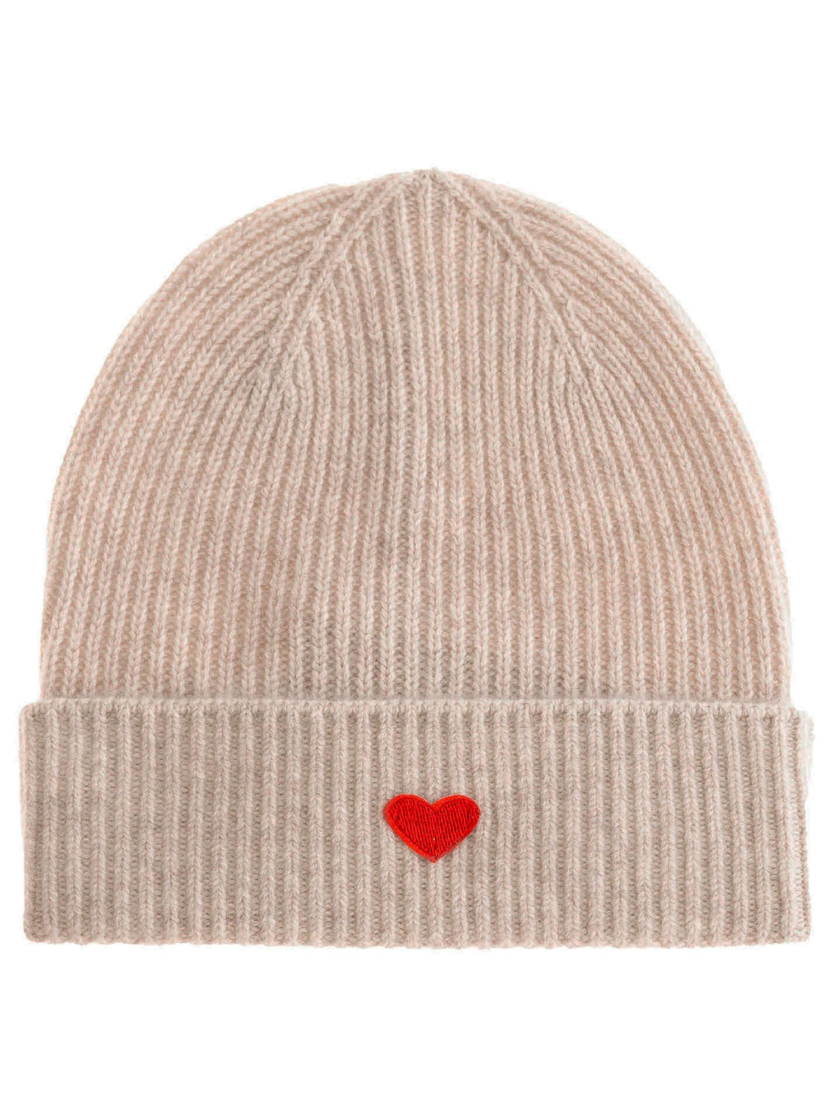 Zwillingsherz - 100% Cashmere Mütze Herz - Mittelbeige/Pink
